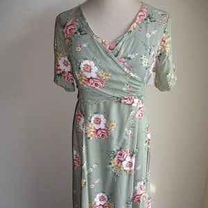 Vintage Womens Green Ulterior Motives Dress 9/10 9 10 Flowers Floral Wrap Ties